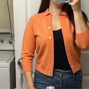 Vintage 1950s coral Women's wool Cardigan Sweater